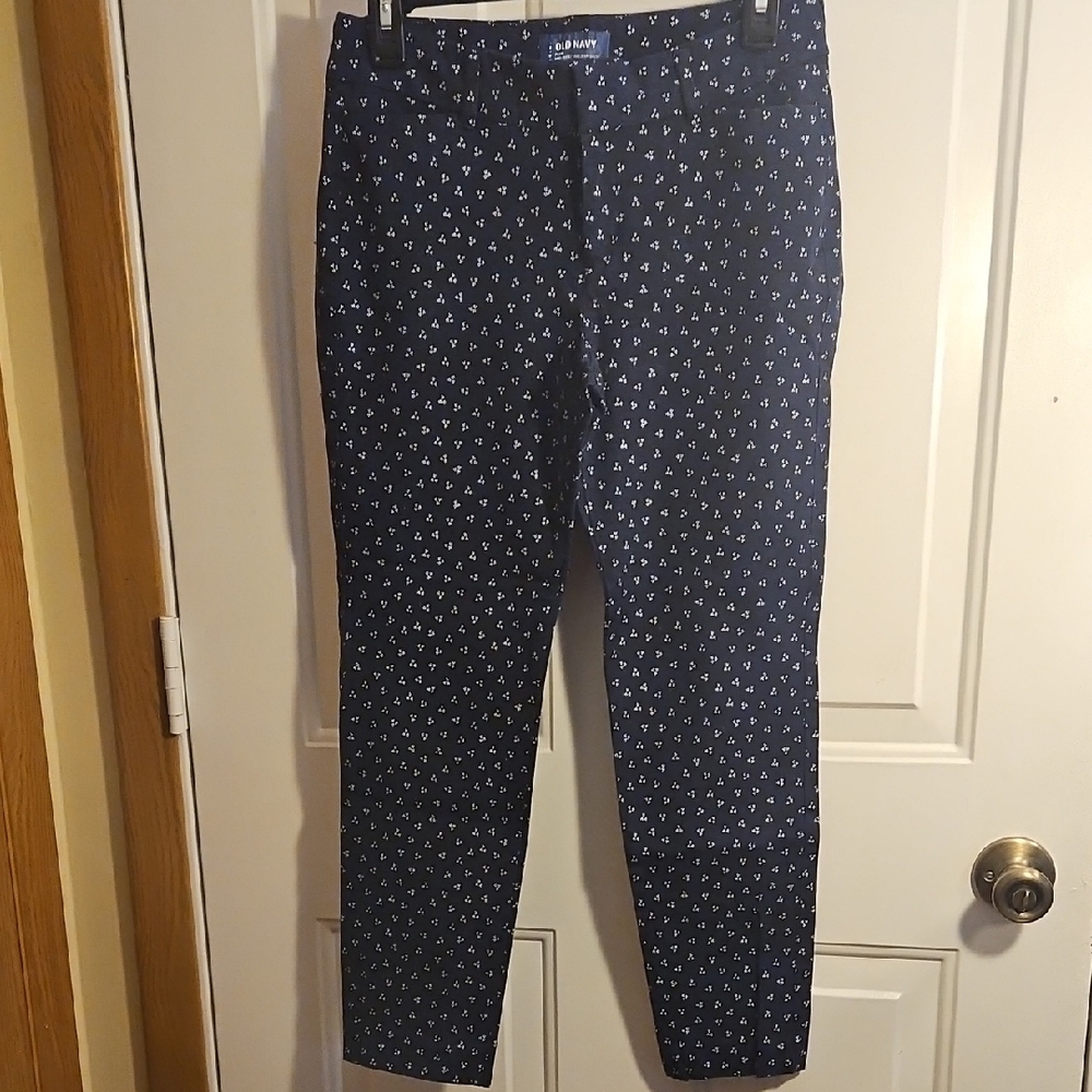 Old Navy Navy Blue Ankle Pants with White Print
